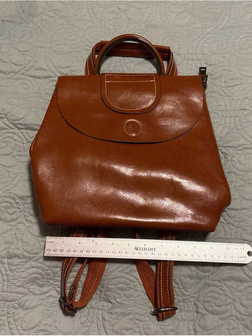 Japan original brand Structured Leatherette Backpack in Cognac Brown